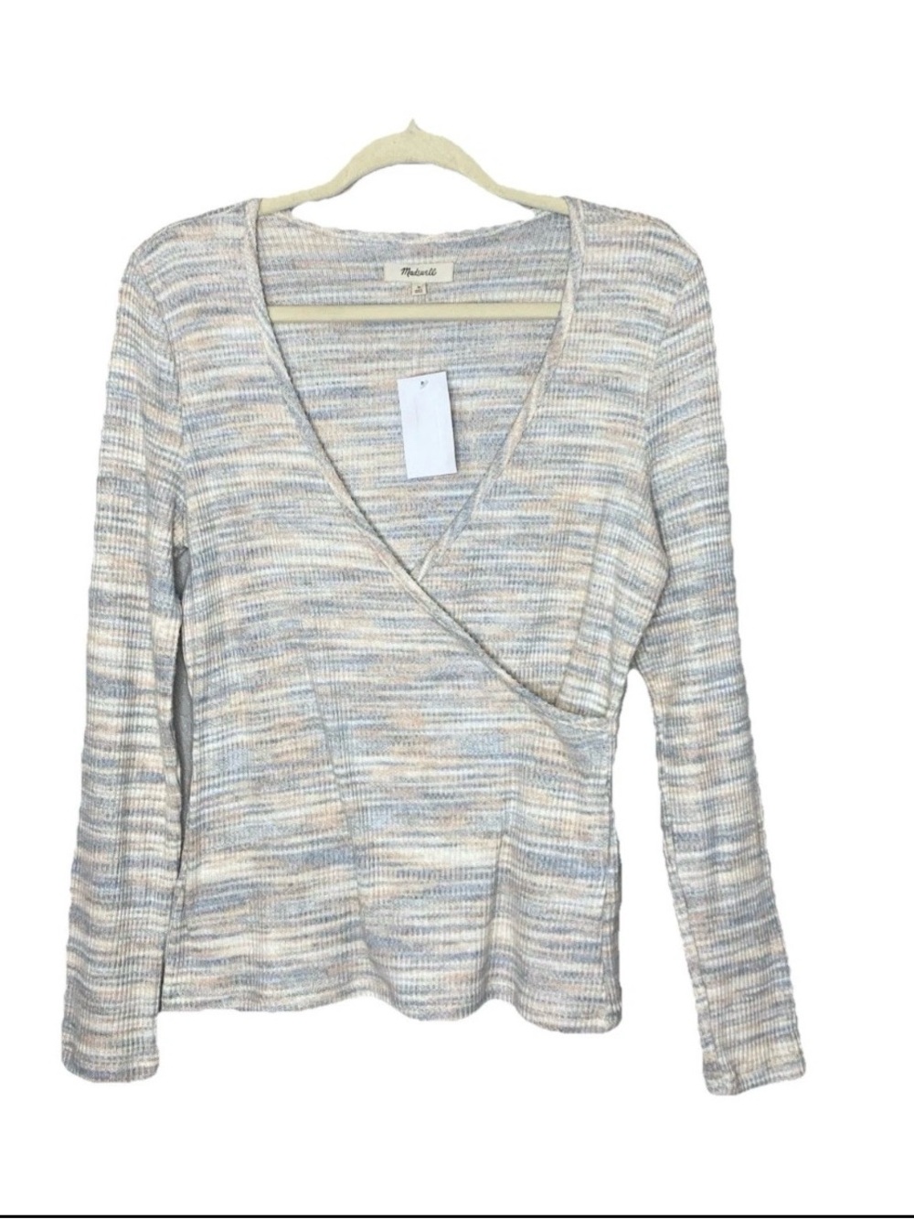 Madewell Blue & Cream Striped Wrap Sweater Top